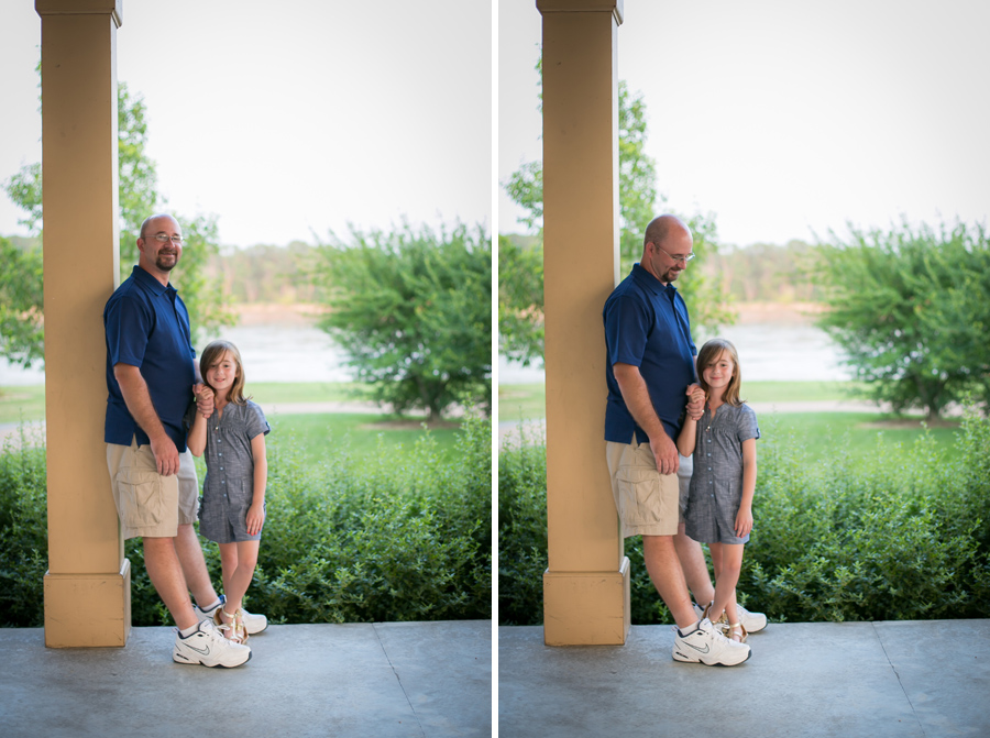 Father and daugther standing in pavilion in frontier park