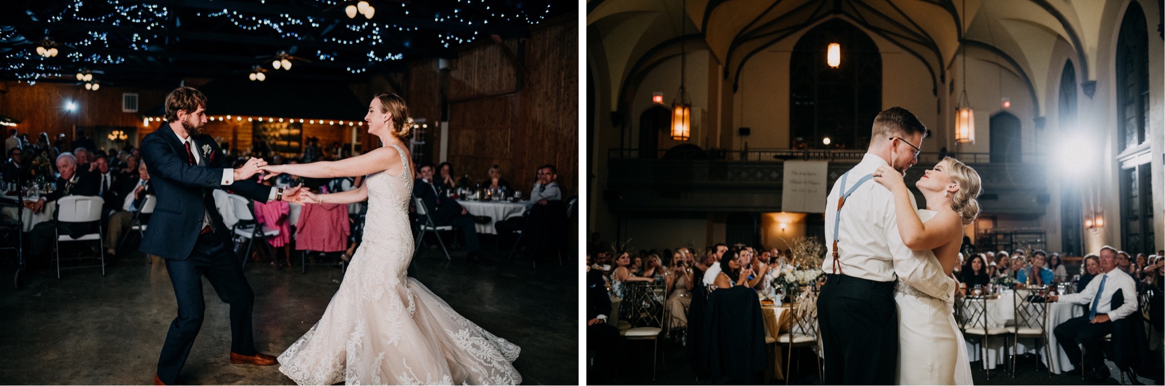 The bride and groom share their first dance during the reception portion of the wedding day timeline